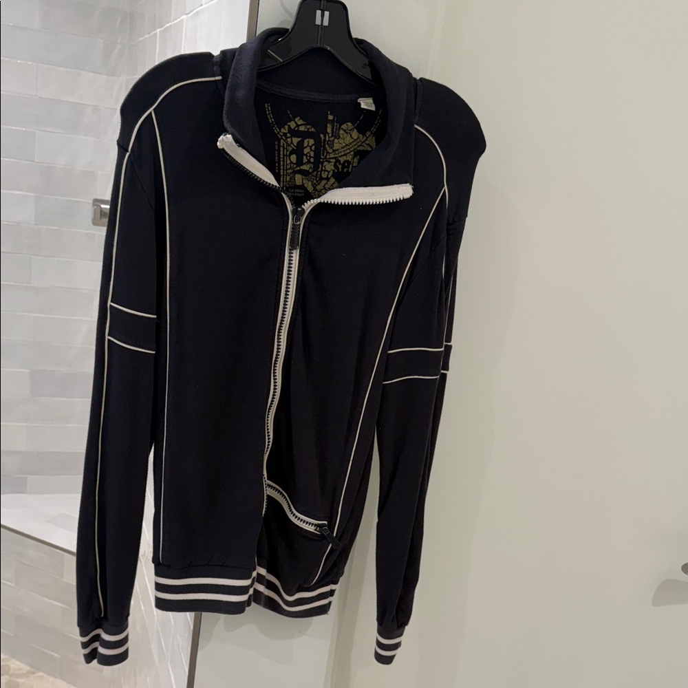 Men's Diesel Zip Up Jacket Black with Cream Accents